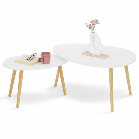 Id Market Lot de 2 tables basses gigognes gaia blanc scandinave