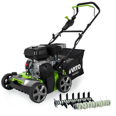 Vito Scarificateur Thermique 5,4 CV – Scarificateur & Démousseur Pelouse 2000 m2, Largeur 40cm, Réglable, Bac 45L