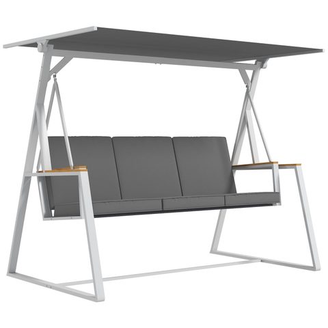 Outsunny Balancelle de jardin design 3 places toit inclinaison réglable matelas fourni acier blanc tissu