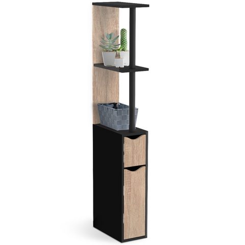 Id Market Meuble wc étagère willy bois 2 portes noir et hêtre