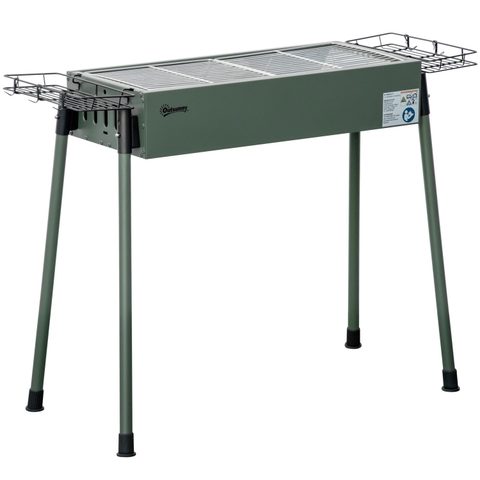 Outsunny Barbecue à charbon portable - 2 grilles, 2 paniers latéraux - dim. 77L x 30l x 70H cm - acier émaillé