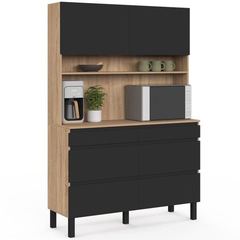 Id Market Buffet double casserolier de cuisine 120 cm claude 6 tiroirs + 1 placard bois