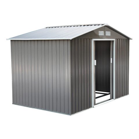 Outsunny Abri de jardin - remise pour outils - cabanon double porte coulissante - fondation incluse - dim. 277L x 191l x 192H cm - tôle d'acier ondulée