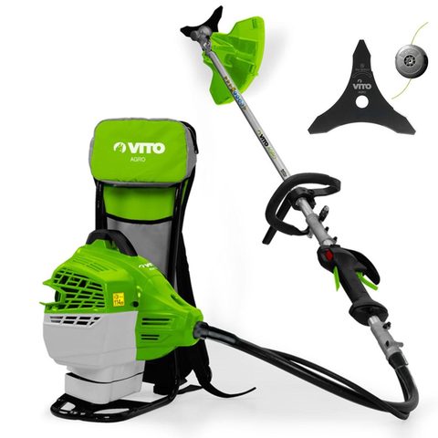 Vito Débroussailleuse Thermique 47cm³ Coupe Ø25cm + Lame et fil nylon Réservoir 1L Autonomie 1h30 Port Sac à dos Professionnel