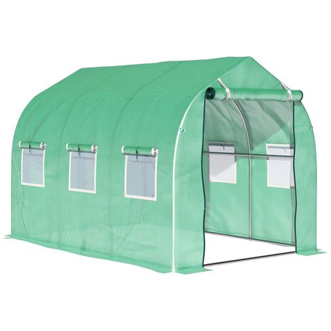 Outsunny Serre de jardin tunnel 6 m² 6 fenêtres porte zippée acier galvanisé PE
