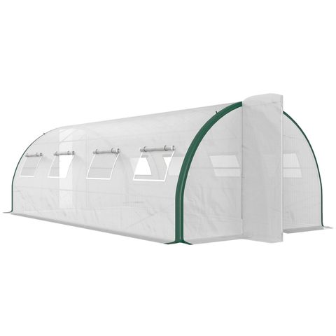 Outsunny Serre de jardin tunnel 18 m² 8 fenêtres 2 portes articulées acier galvanisé PE haute densité