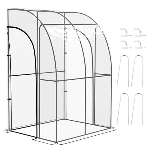 Outsunny Serre de jardin adossée serre adossée dim. 1,43L x 1,18l x 2,12H m 2 portes zippées enroulables acier PVC