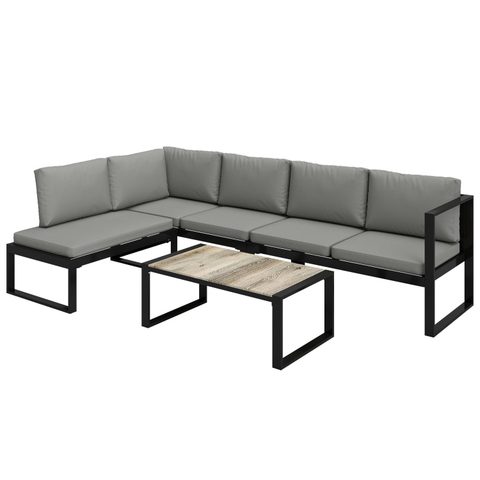 Outsunny Salon de jardin d'angle 5 personnes design table basse coussins gris inclus