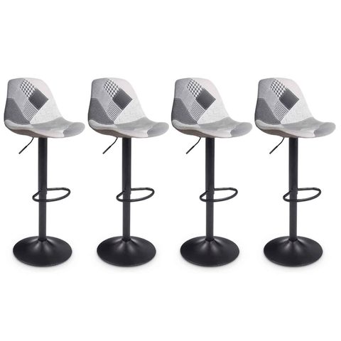 Id Market Lot de 4 tabourets de bar karl design patchworks noirs, gris et blancs pied