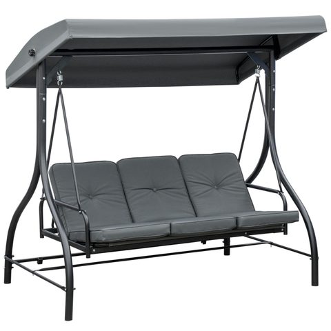 Outsunny Balancelle de jardin 3 places convertible matelas fourni gris métal