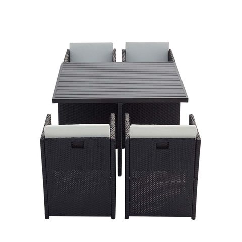 Concept Usine Table et chaise 4 places encastrables alu résine gris-blanc SUNSET