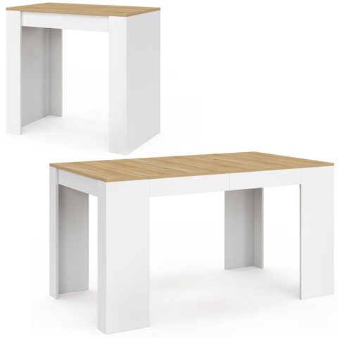 Id Market Table console extensible orlando 6 personnes 140 cm bois blanc et façon hêtre