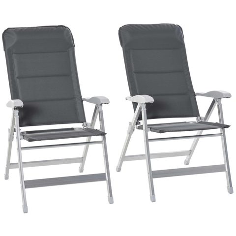 Outsunny Lot de 2 chaises de jardin pliantes dossier haut inclinable multipositions accoudoirs tétière alu. oxford déperlant