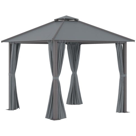 Outsunny Pavillon de jardin style contemporain - barnum avec rideaux - dim. 2,96L x 2,96l x 2,8H m - alu. polyester