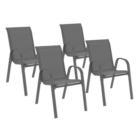 Id Market Lot de 4 chaises de jardin lyma métal et textilène empilables