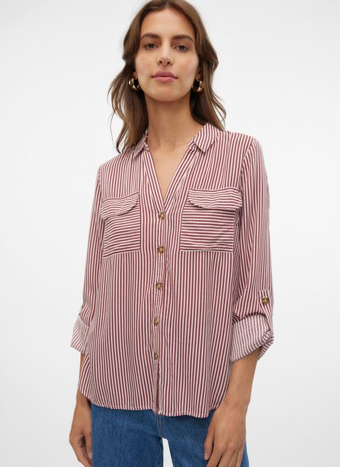 Vero Moda Vêtements Vmbumpy L/S Shirt New Wvn Ga Noos Rouge pour femme