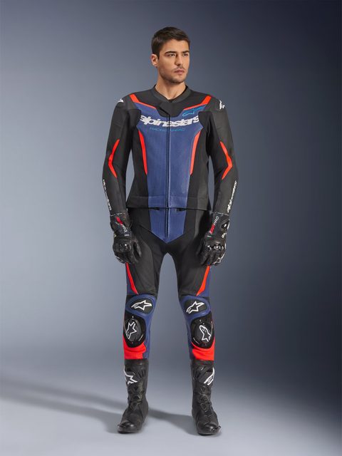 Alpinestars GP Force V2 Combinaison en cuir de moto deux pièces noir/bleu/rouge pour homme