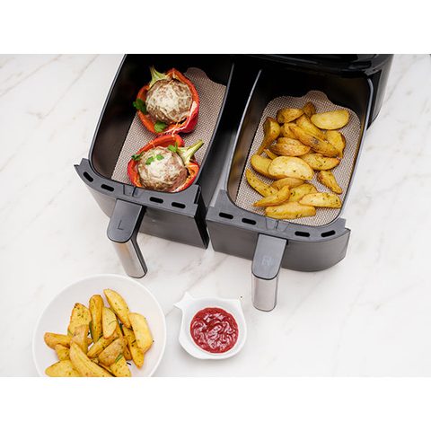NoStik Set de feuilles de cuisson rectangulaires pour friteuses à air chaud double panier