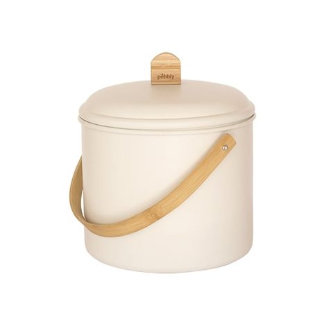 Pebbly Seau à compost 7L, en métal et bambou