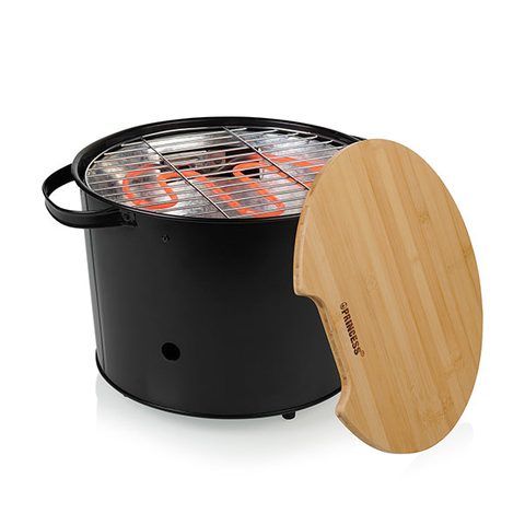 Princess 112240 barbecue hybride 2 en 1 électrique et charbon de 32 cm, thermostat réglable