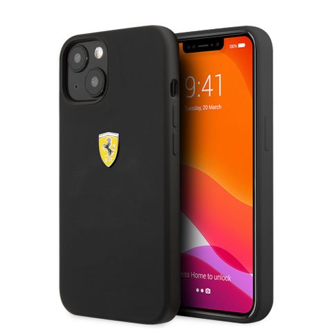 Ferrari Coque en silicone pour iPhone 13 Pro Noir On Track avec logo en métal