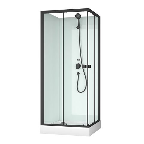 Aurlane Cabine de douche carrée 80x80x200 cm - Portes coulissantes - Fonds Blancs & Profilés Noir Mat