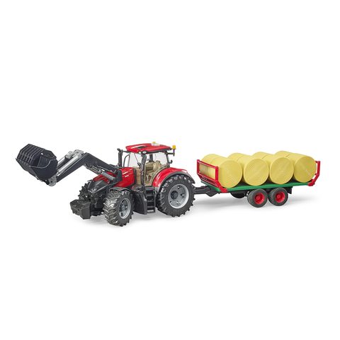 Bruder TRACTEUR CASE IH OPTUM 300 CVX avec fourche et remorque à balles