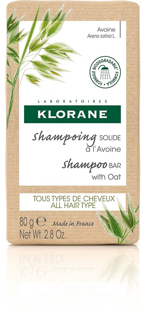 Klorane shampoing solide extra-doux au lait d’avoine tous types de cheveux 80g