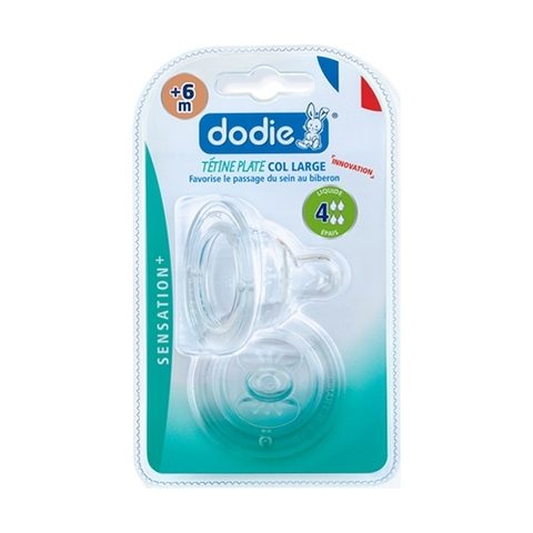 Dodie Tétine Sensation+ plate col large +6 mois silicone débit 4 spéciale liquide épais (Lot de 3)