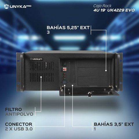 Unykach UK4229 EVO Rack Case ATX 19" 4U USB 3.0 Sans Alimentation