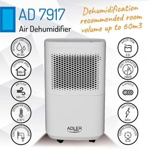 Adler Déshumidificateur portatif AD 7917 245W 10L/24h