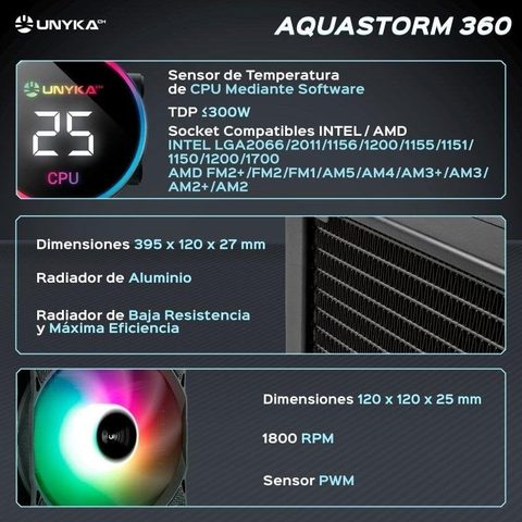 Unykach Refrigeration Liquide AquaStorm 360 360mm 3 Ventilateurs RGB