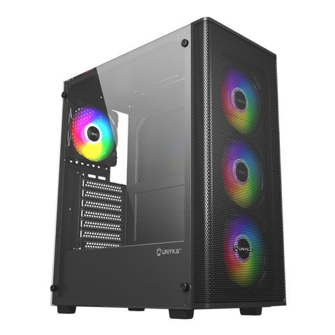 Unykach Mir 100 ATX Boîtier de jeu latéral en verre trempé et 4 ventilateurs ARGB