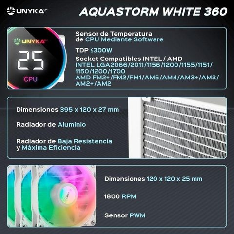 Unykach Refrigeration Liquide AquaStorm 360 RGB 360mm 3 Ventilateurs