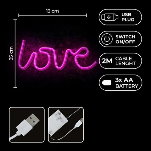 Forever Neon Led Light Love Rose Chauve-Souris+usb