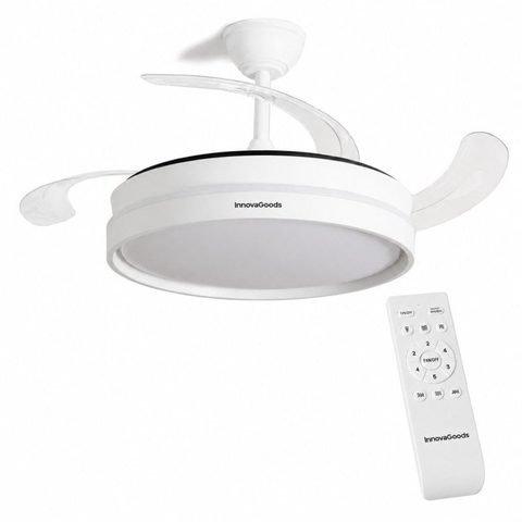InnovaGoods Ventilateur de plafond - Keteez - Pales rétractables - LED 48 SMD 72W - 6 vitesses Ø49-104 cm
