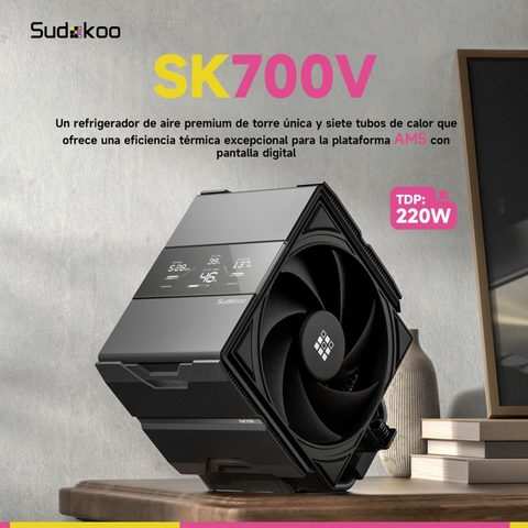 Sudokoo Refroidissement par air Socket AM5 SK700V 220 W pour overclocking et flux d'air élevé