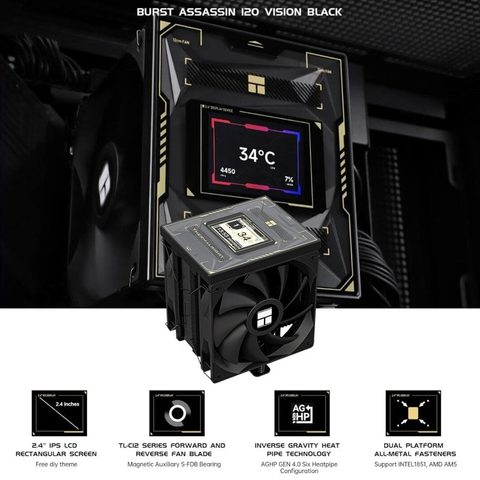 Thermalright Ventilateur de refroidissement par air Socket LGA1851/1700/AM5 120 mm Burst Assassin 120 Vision Écran IPS