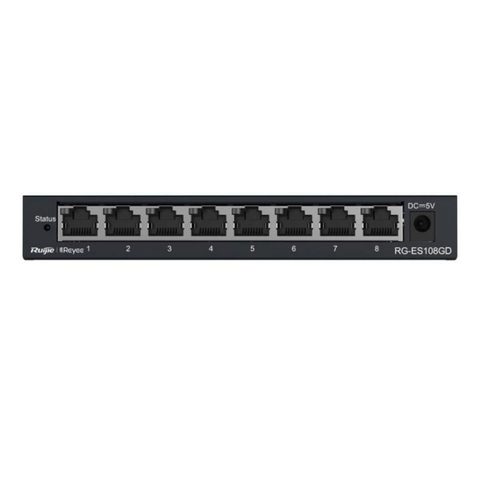 Ruijie Commutateur non géré RG-ES108GD 8 ports Gigabit Boîtier métallique Plug and Play Silencieux