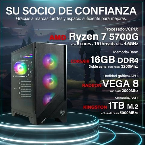 Hyper Byte Gen2 AMD Ryzen 7 5700G 16GB 1TB SSD Radeon Vega 8 Windows 11 Pro Refroidissement Liquide
