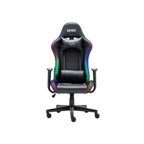 Nasa Silla gaming PIONEER negra con respaldo ajustable, reposabrazos y luces RGB