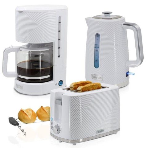 Briebe Elegance Ensemble Grille Pain 2 Fentes Bouilloire 1,7l Cafetière Filtre 10 Tasse Skt1178wht
