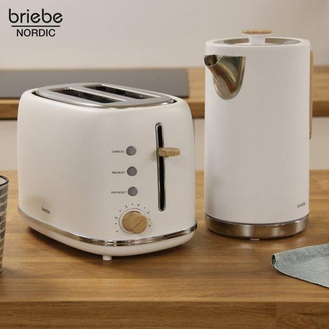 Briebe Set Petit-déjeuner SKT1167WHT Tostadora 2 Tranches Blanc + Bouilloire 1,7 L 2200W