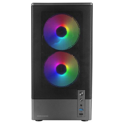 Mars Gaming Boîtier gaming McOnyx MicroATX, grille métallique, 3 ventilateurs ARGB, double chambre