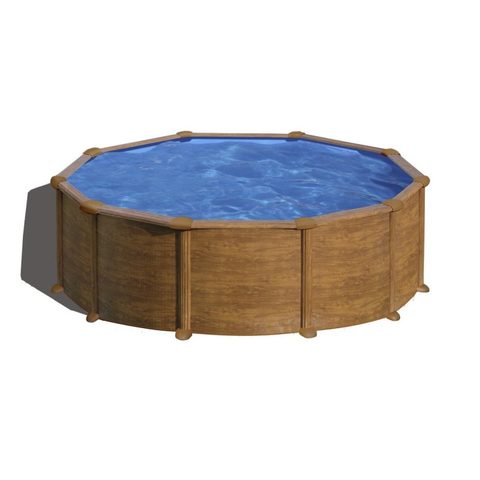 GRE Piscine KIT460W Ronde 17450L PVC Acier Filtration Sable Échelle Effet Bois
