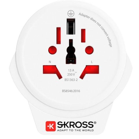 Skross Adaptateur Chargeur Voyage USB A 16A Monde vers Europe/France 2/3 poles Blanc