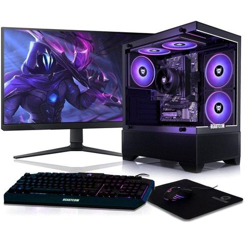 Beastcom Q3 Essential Gaming PC Gamer Pack AMD Ryzen 5 3400G 4X4.2 GHz 4K RX Vega 11 16 Go RAM 512 GB SSD WiFi Win11