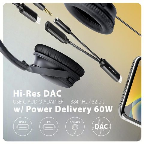 Axagon ADA-HCPD adaptateur audio DAC haute résolution 384kHz/32bit stéréo USB-C vers jack 3.5mm