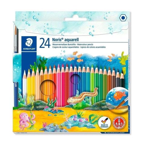 Staedtler Set de 24 Lapis de Couleurs Aquarellables Noris Aquarell avec Pinceau