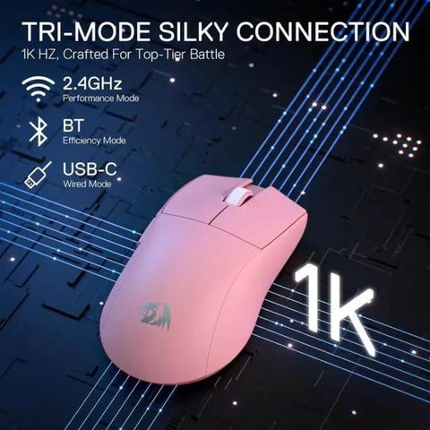 Redragon Souris M916 Gaming Sans Fil 3 Modes 26000 DPI Rose 5 Boutons